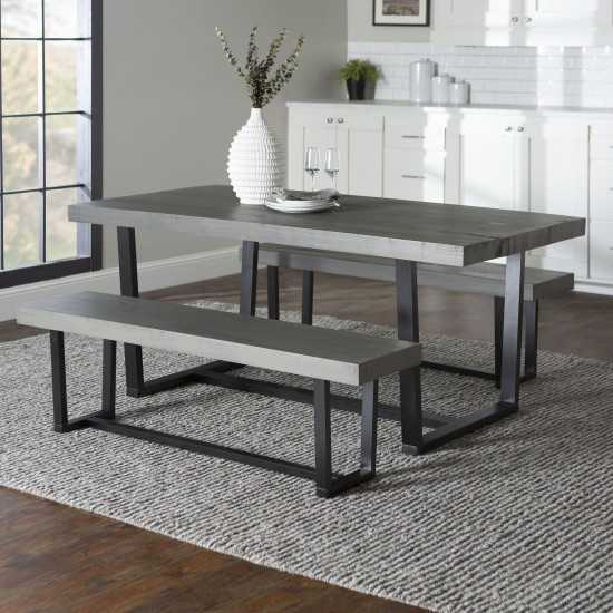 3-Piece Farmhouse Dining Set - Grey/Black