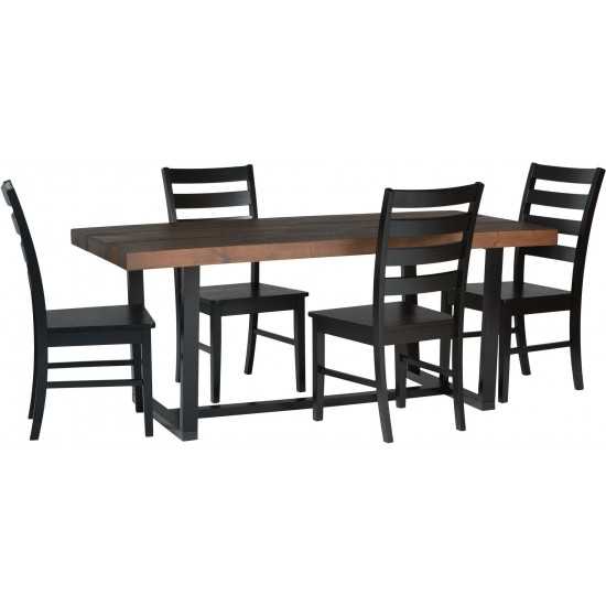 5-Piece Farmhouse Dining Set - Mahogany/Black