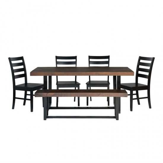 6-Piece Farmhouse Dining Set - Mahogany/Black