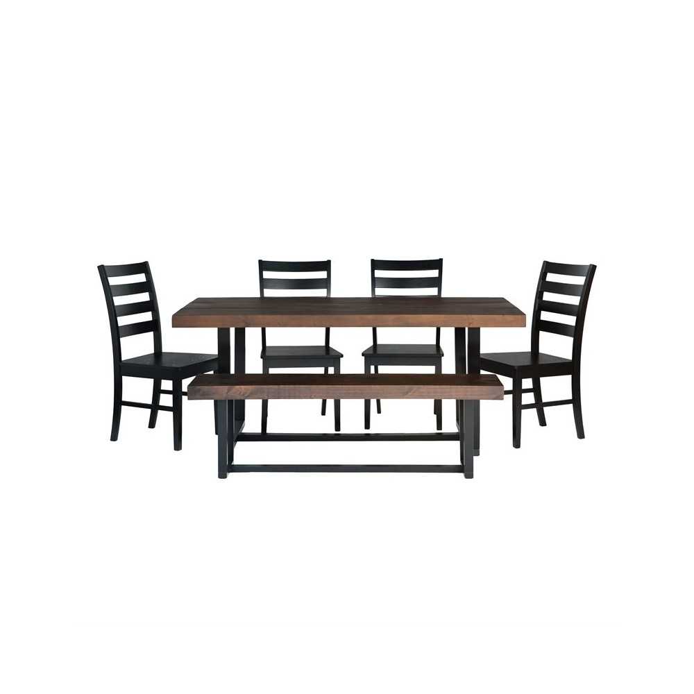 6-Piece Farmhouse Dining Set - Mahogany/Black