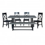 6-Piece Farmhouse Dining Set - Grey/Black