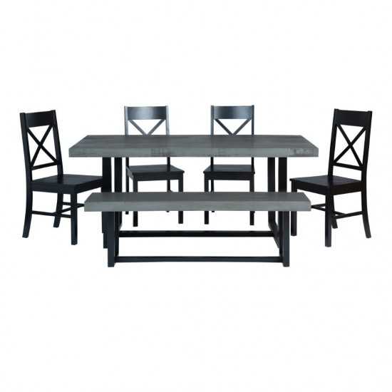 6-Piece Farmhouse Dining Set - Grey/Black