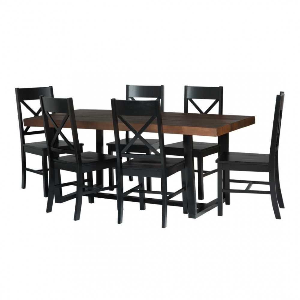 7-Piece Farmhouse Dining Set - Mahogany/Black