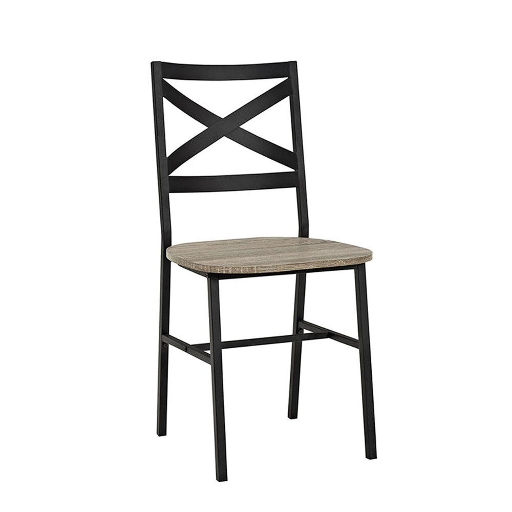 Angle Iron Industrial X Back Dining Chairs, Set of 2 - Driftwood Angle Iron Industrial X Back Dining Chairs, Set of 2 - Driftwood