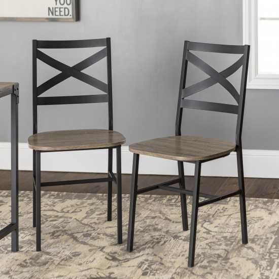 Angle Iron Industrial X Back Dining Chairs, Set of 2 - Driftwood