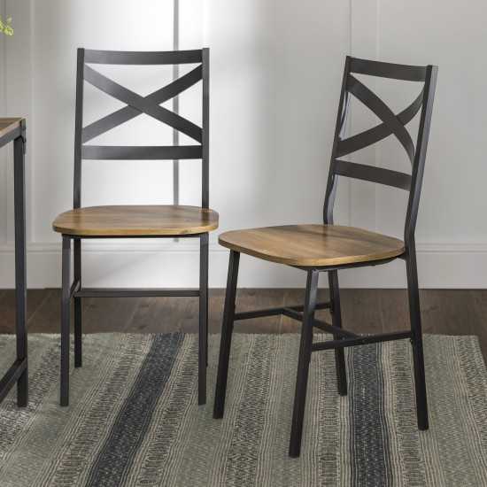 Angle Iron Industrial X Back Dining Chairs, Set of 2 - Barnwood