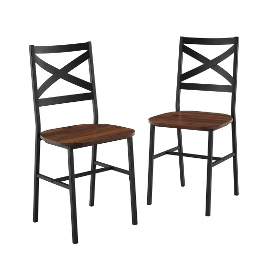 Angle Iron Industrial X Back Dining Chairs, Set of 2 - Dark Walnut