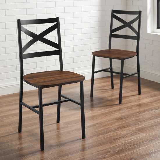 Angle Iron Industrial X Back Dining Chairs, Set of 2 - Dark Walnut