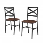 Angle Iron Industrial X Back Dining Chairs, Set of 2 - Dark Walnut