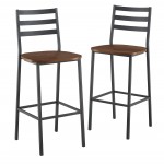 Industrial Slat Back Counter Stools, Set of 2 - Dark Walnut