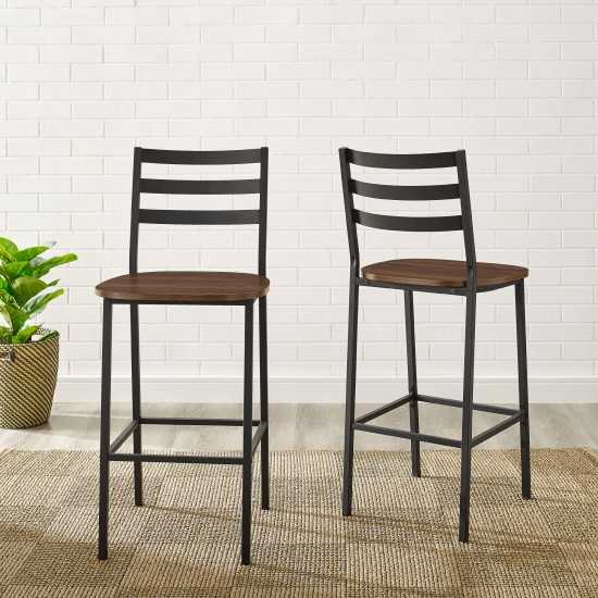 Industrial Slat Back Counter Stools, Set of 2 - Dark Walnut