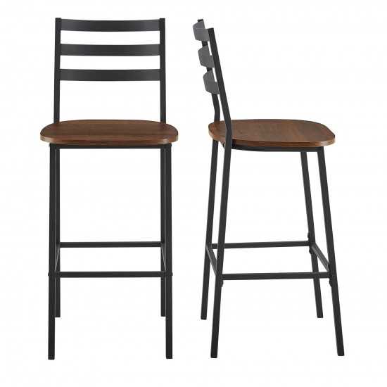 Industrial Slat Back Counter Stools, Set of 2 - Dark Walnut