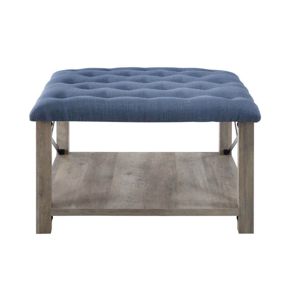 Marcus 30" Farmhouse Tufted Ottoman - Blue