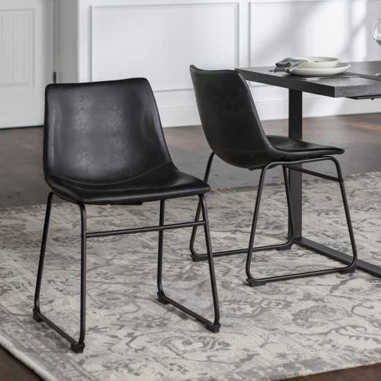 18" Industrial Faux Leather Dining Chair, Set of 2 - Black