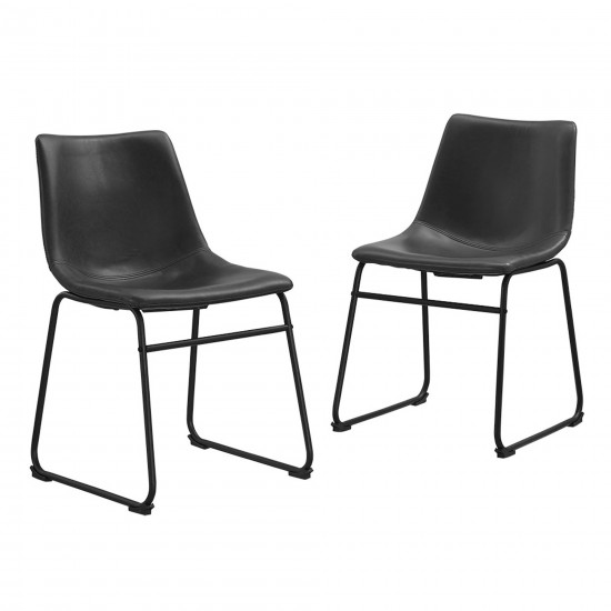 18" Industrial Faux Leather Dining Chair, Set of 2 - Black