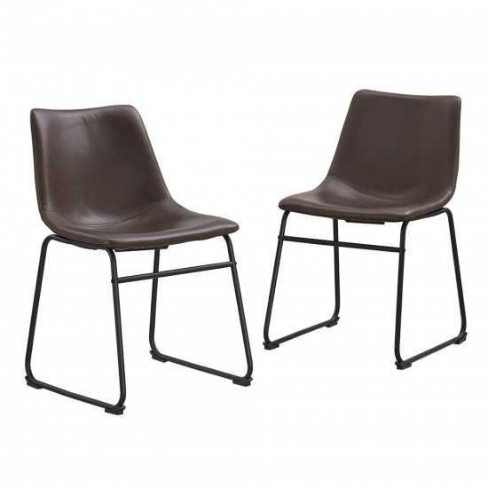 18" Industrial Faux Leather Dining Chair, Set of 2 - Brown