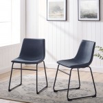 18" Industrial Faux Leather Dining Chair, Set of 2 - Navy Blue