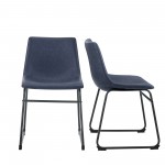 18" Industrial Faux Leather Dining Chair, Set of 2 - Navy Blue