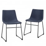 18" Industrial Faux Leather Dining Chair, Set of 2 - Navy Blue