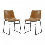 18" Industrial Faux Leather Dining Chair, Set of 2 - Whiskey Brown