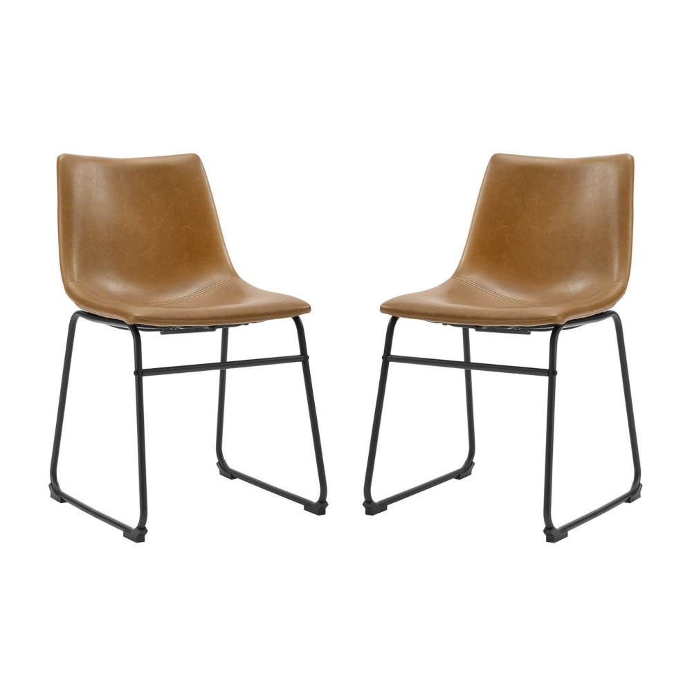 18" Industrial Faux Leather Dining Chair, Set of 2 - Whiskey Brown