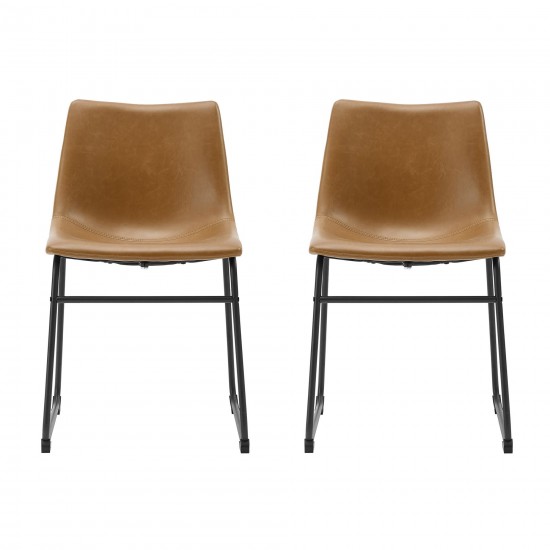 18" Industrial Faux Leather Dining Chair, Set of 2 - Whiskey Brown