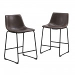 24" Industrial Faux Leather Counter Stools, Set of 2 - Brown