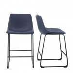 24" Industrial Faux Leather Counter Stools, Set of 2 - Navy Blue