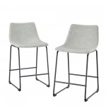 24" Industrial Faux Leather Counter Stools, Set of 2 - Grey