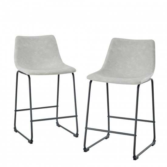 24" Industrial Faux Leather Counter Stools, Set of 2 - Grey