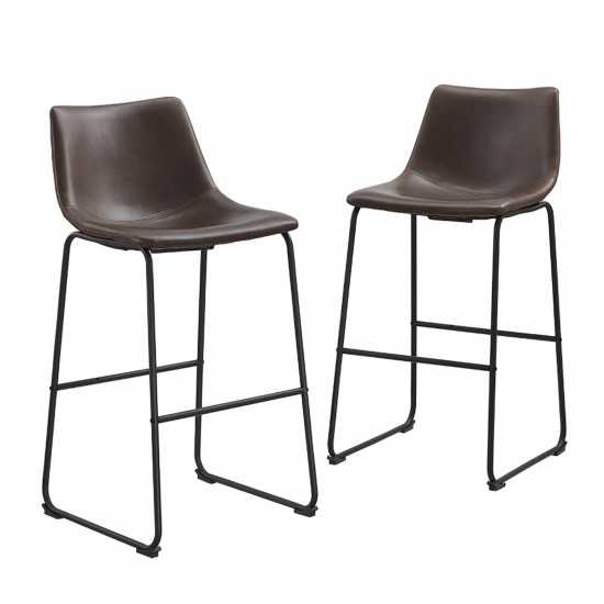 30" Industrial Faux Leather Barstools, Set of 2 - Brown