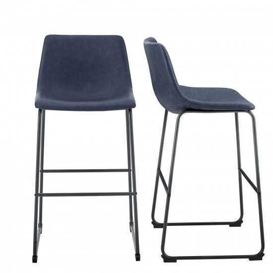 30" Industrial Faux Leather Barstools, Set of 2 - Navy Blue