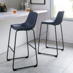 30" Industrial Faux Leather Barstools, Set of 2 - Navy Blue