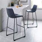 30" Industrial Faux Leather Barstools, Set of 2 - Navy Blue