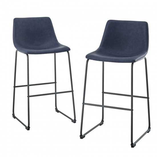 30" Industrial Faux Leather Barstools, Set of 2 - Navy Blue