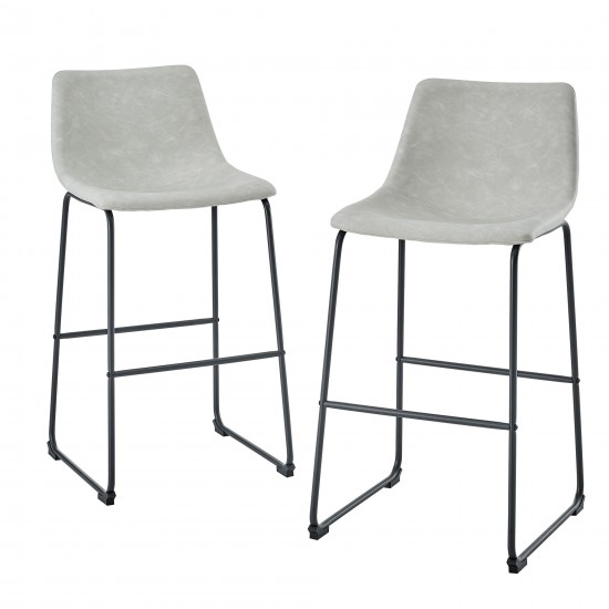 30" Industrial Faux Leather Barstools, Set of 2 - Grey