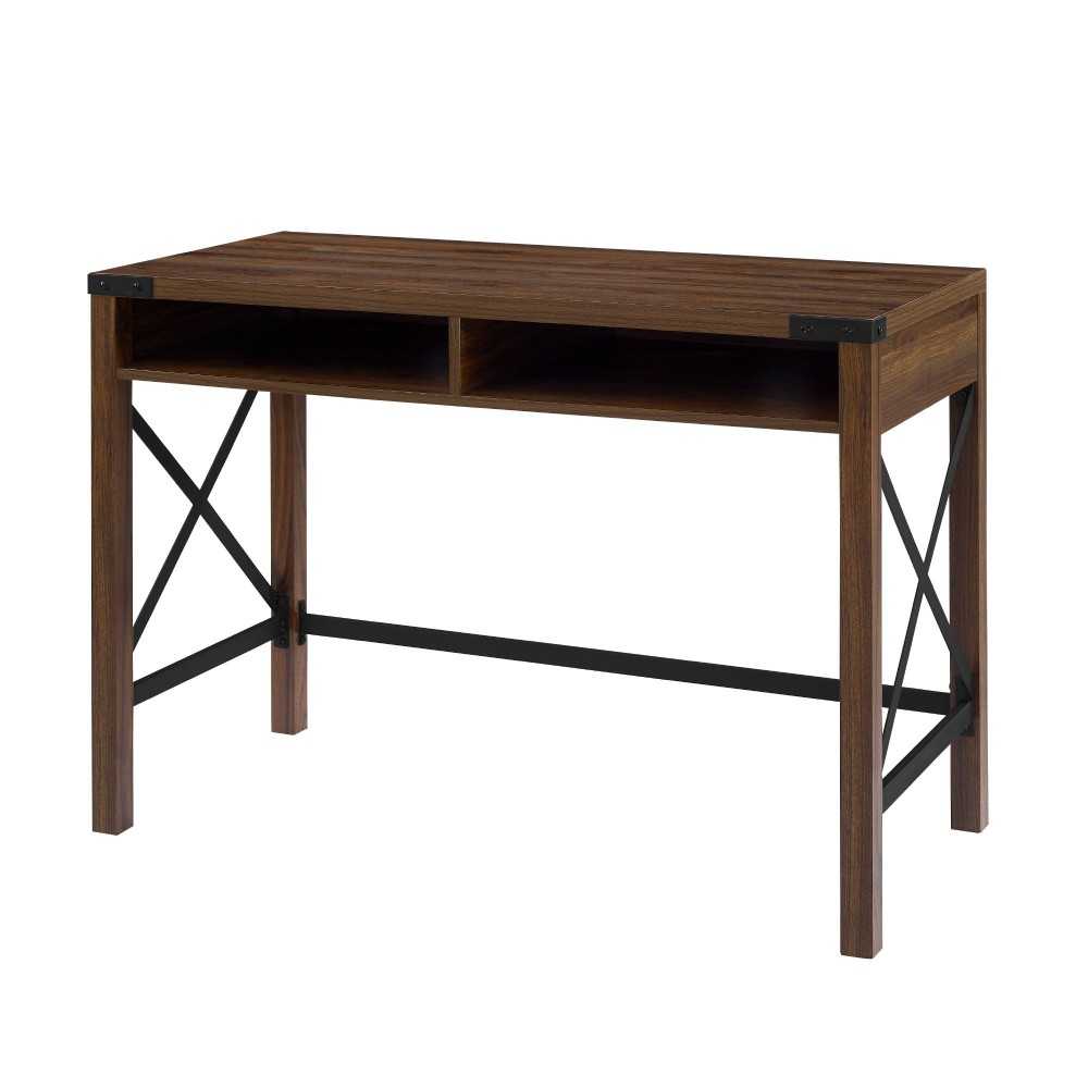 Metal X 42" Farmhouse Metal and Wood Desk - Dark Walnut