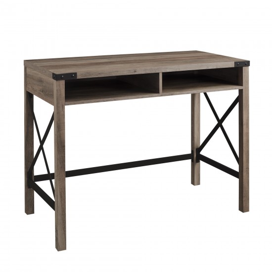 Metal X 42" Farmhouse Metal and Wood Desk - Grey Wash