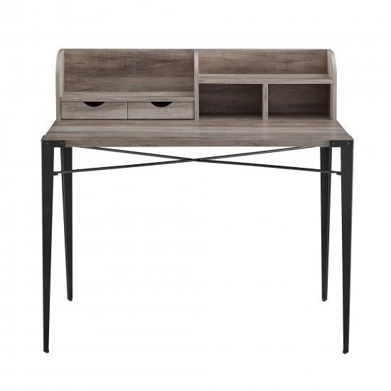 Nyla 42" Industrial Secretary Desk with Hutch - Grey Wash