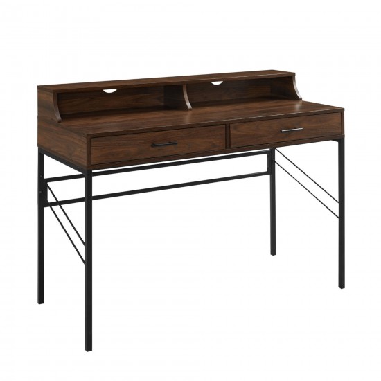 Modern 44" 2-Drawer Desk with Hutch - Dark Walnut