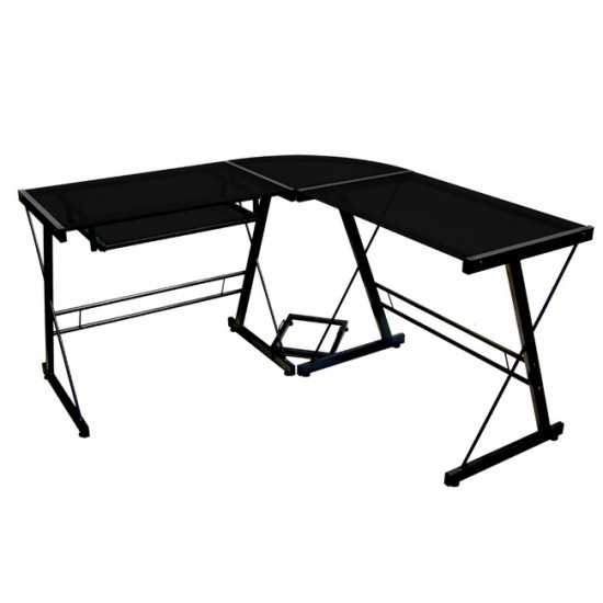 51” Modern Metal Glass Corner Computer Desk - Black