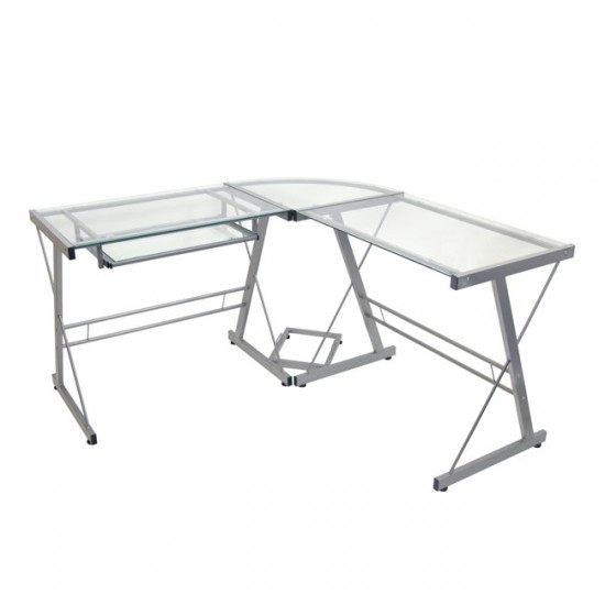 51” Modern Metal Glass Corner Computer Desk - Silver