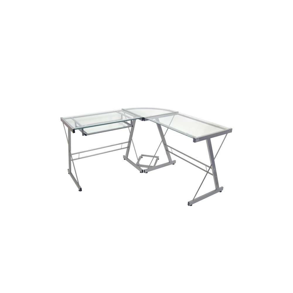 51” Modern Metal Glass Corner Computer Desk - Silver