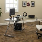 51” Modern Metal Glass Corner Computer Desk - Silver