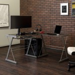 51” Modern Metal Glass Corner Computer Desk - Silver