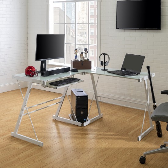 51” Modern Metal Glass Corner Computer Desk - White