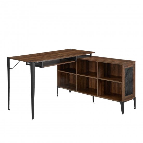 52" L Shaped Computer Desk with Storage - Dark Walnut