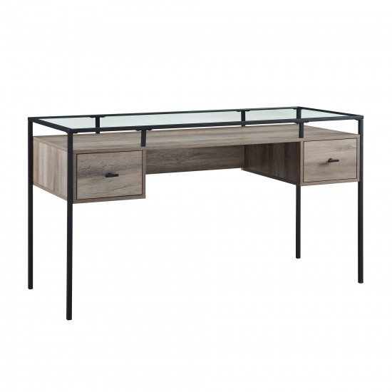 Fulton 56" 2 Drawer Glass Top Desk - Grey Wash