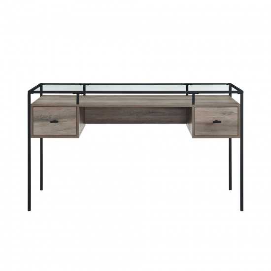 Fulton 56" 2 Drawer Glass Top Desk - Grey Wash