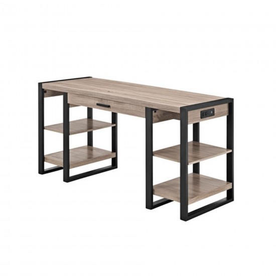 Urban Blend 60" Dual Shelf Wood Computer Desk with Power Strip - Driftwood